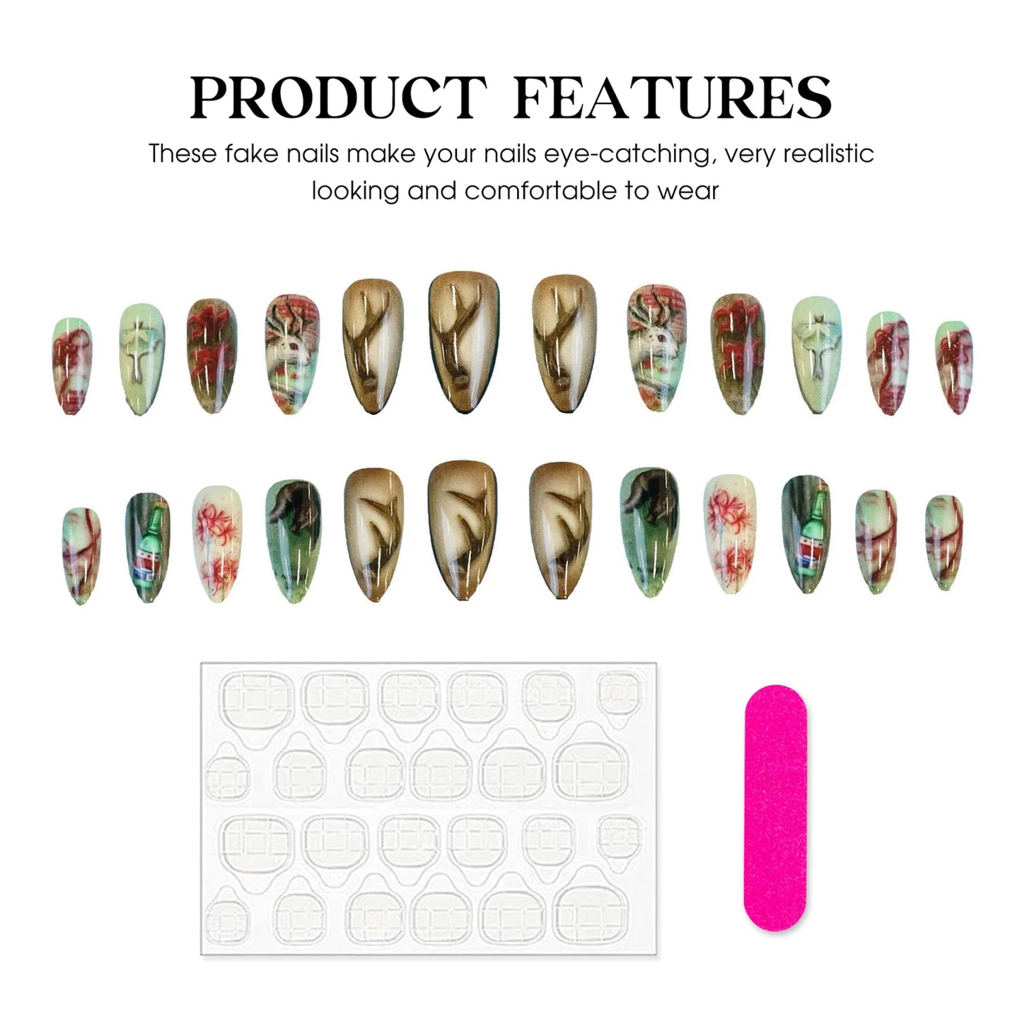 24pcs Almond Press On Nails – Dark Fairytale Y2K Design