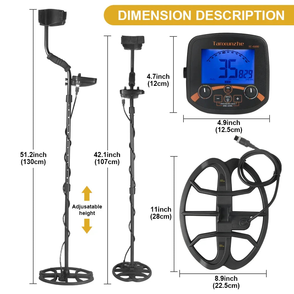 TC-600 Metal Detector Professional Underground Depth Gold Detector Treasure Handheld High Frequency Pinpoint Detecting Peaceful Pleasures Health and Wellness