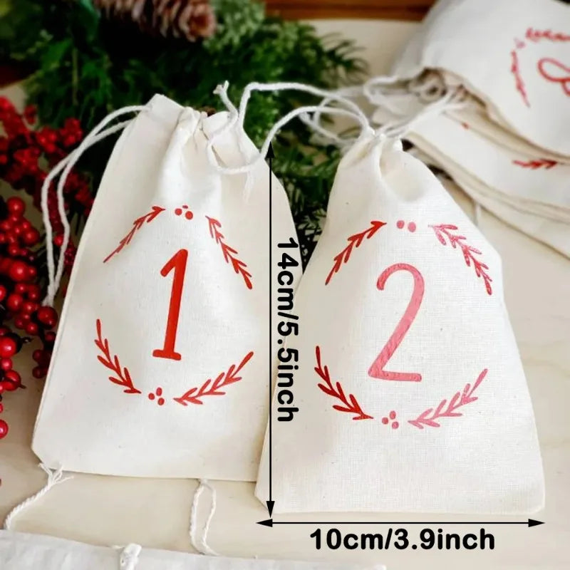 24-Piece Advent Calendar Drawstring Bags | Farmhouse Christmas Advent Calendar Bags Peaceful Pleasures Health and Wellness