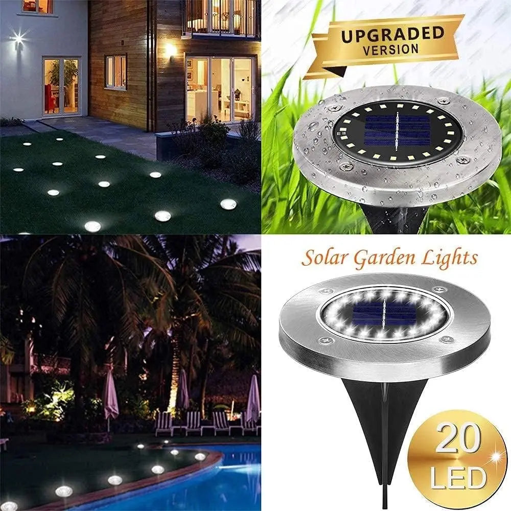 Solar In-Ground Disk Lights – 20 LED Waterproof Landscape Set