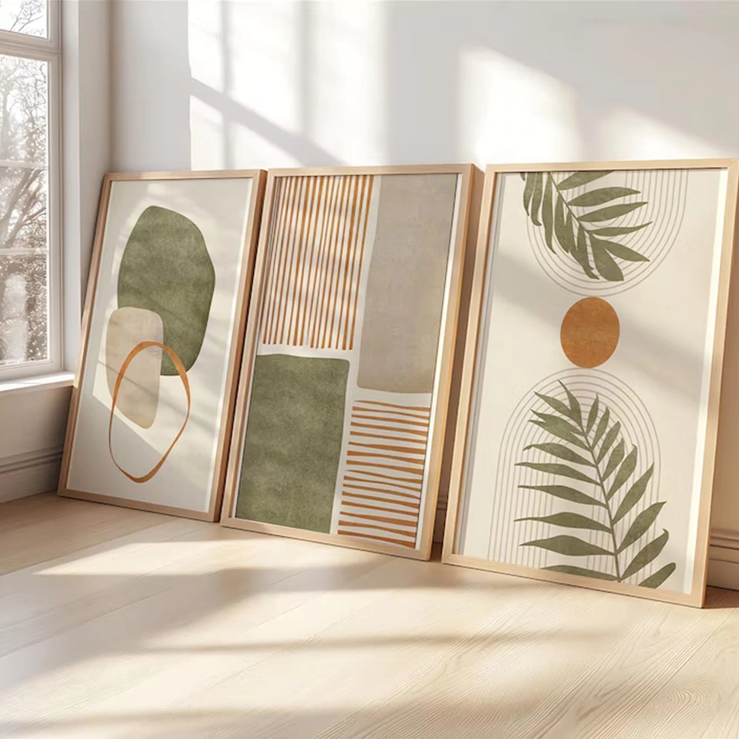 3-Piece Boho Leaves Abstract Canvas Wall Art Print Set