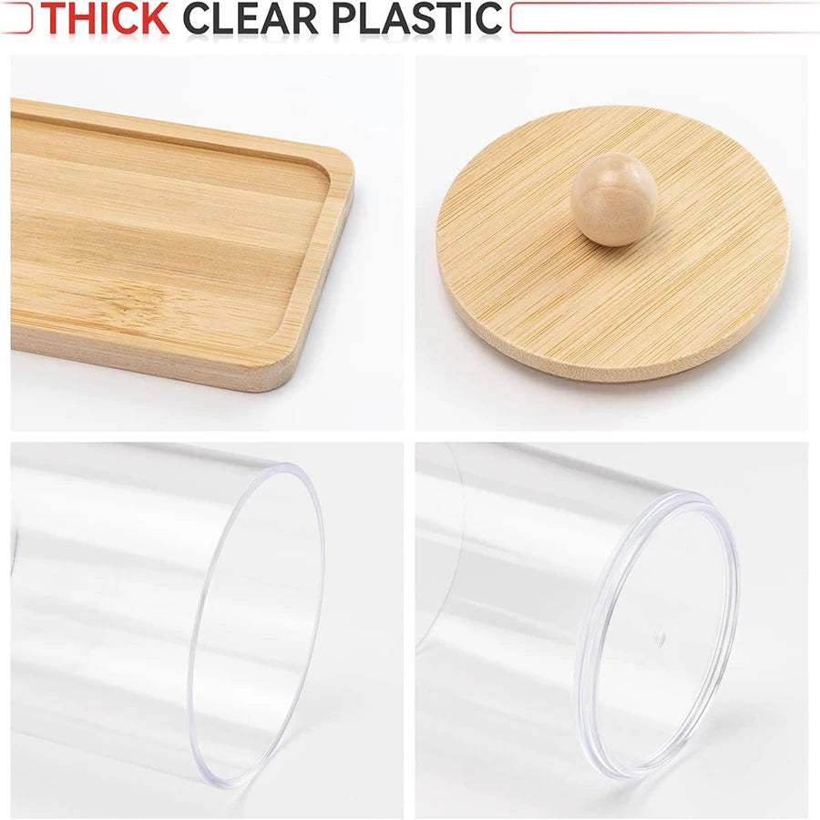 Clear Apothecary Qtip & Cotton Ball Holder with Vanity Tray – 10 oz Bathroom Organizer