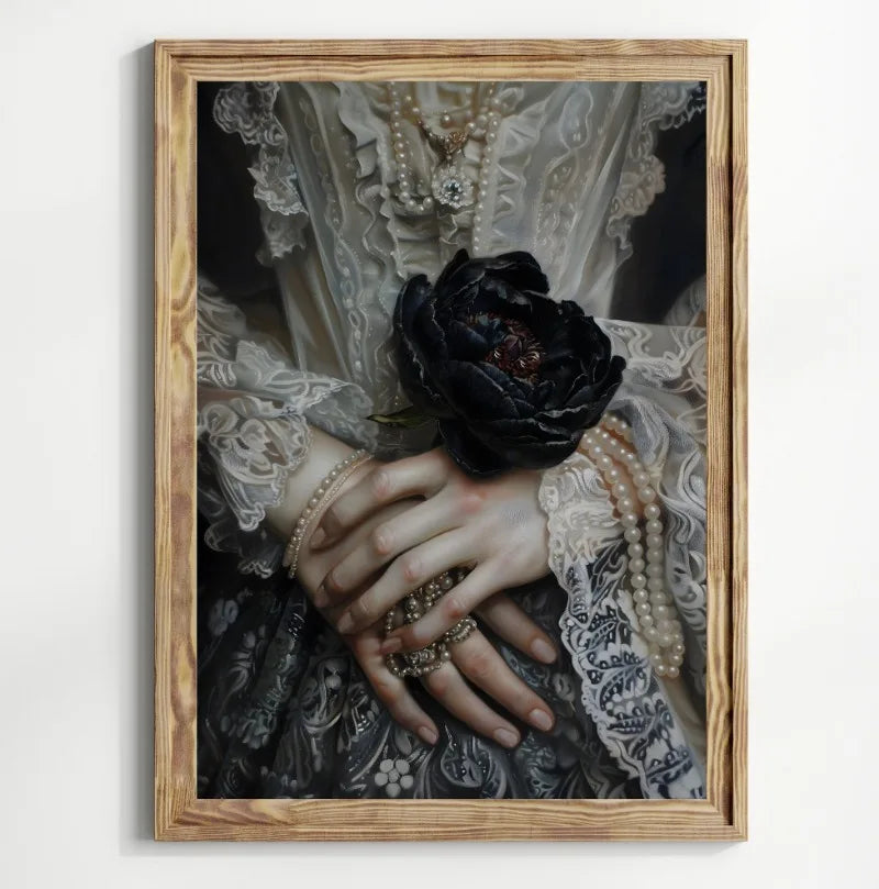 Victorian Woman Canvas Wall Art | Moody Vintage Black Rose Print