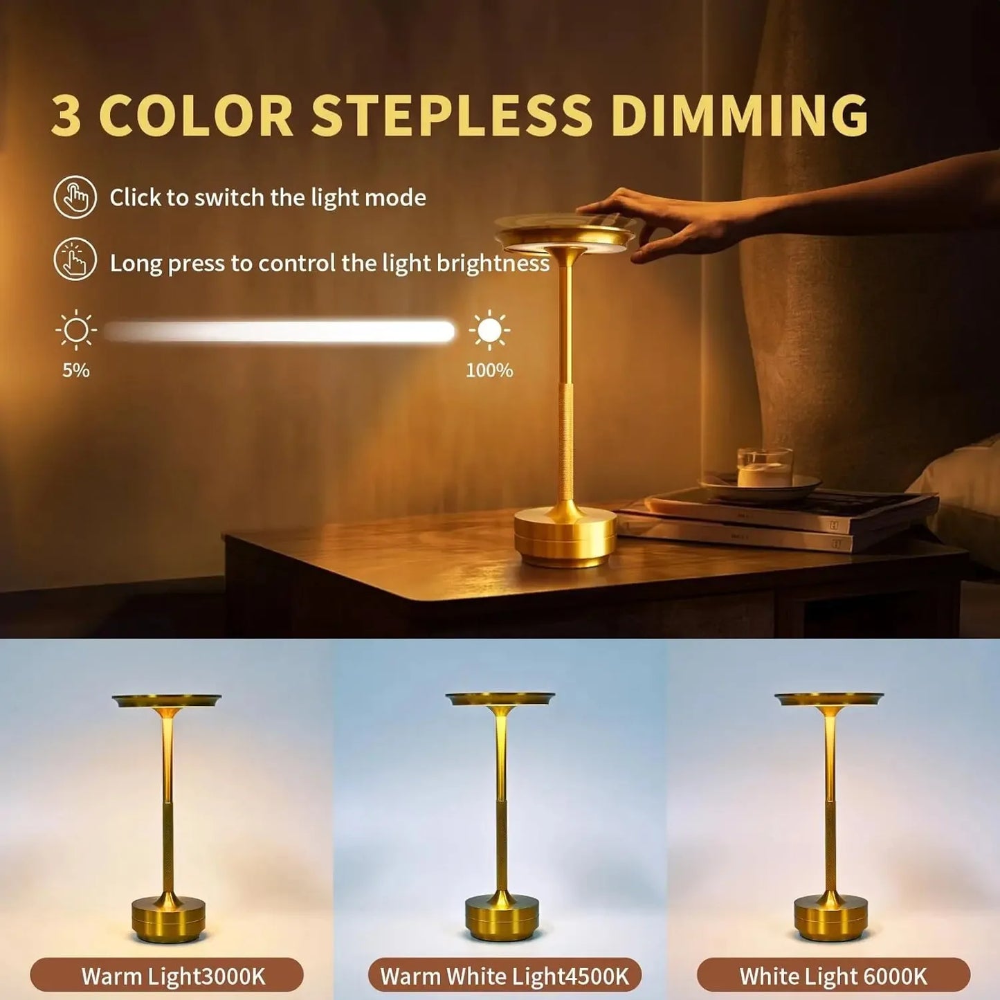 Wierless Simple Charging LED Desk Lamp restaurant Bar Table Lamp Dimming Atmosphere Retro Portable Charging Touch USB Read Lamp Peaceful Pleasures Health and Wellness