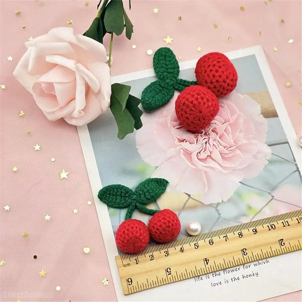 Knitted Wool Cherry Pendants DIY Craft Ornaments 10pcs