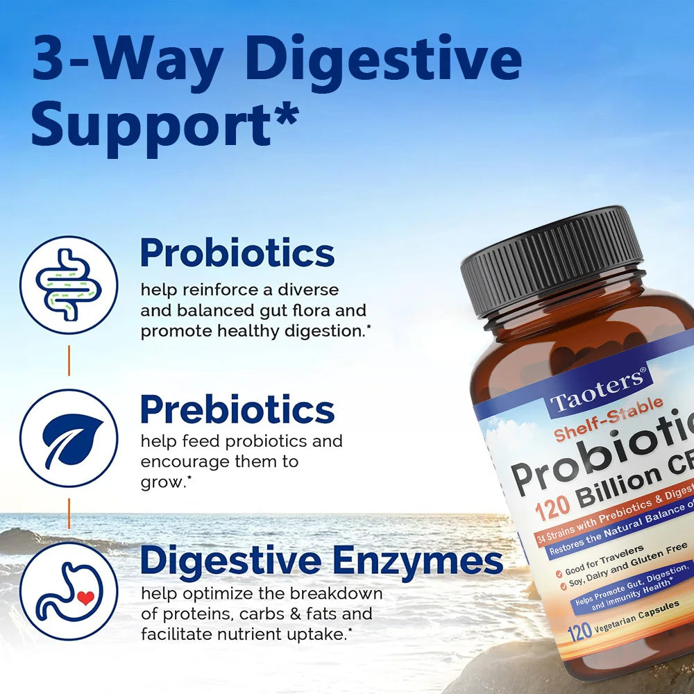 Probiotics 120 Billion CFU 34 Strains + Prebiotics & Enzymes