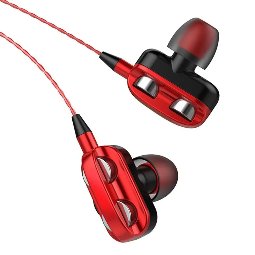 Double Dynamic Coil In Ear Type Stereo Earphones Plug-Type 3.5mm Earphone Bass Earbuds Wired Headset Wired Headphone Peaceful Pleasures Health and Wellness red