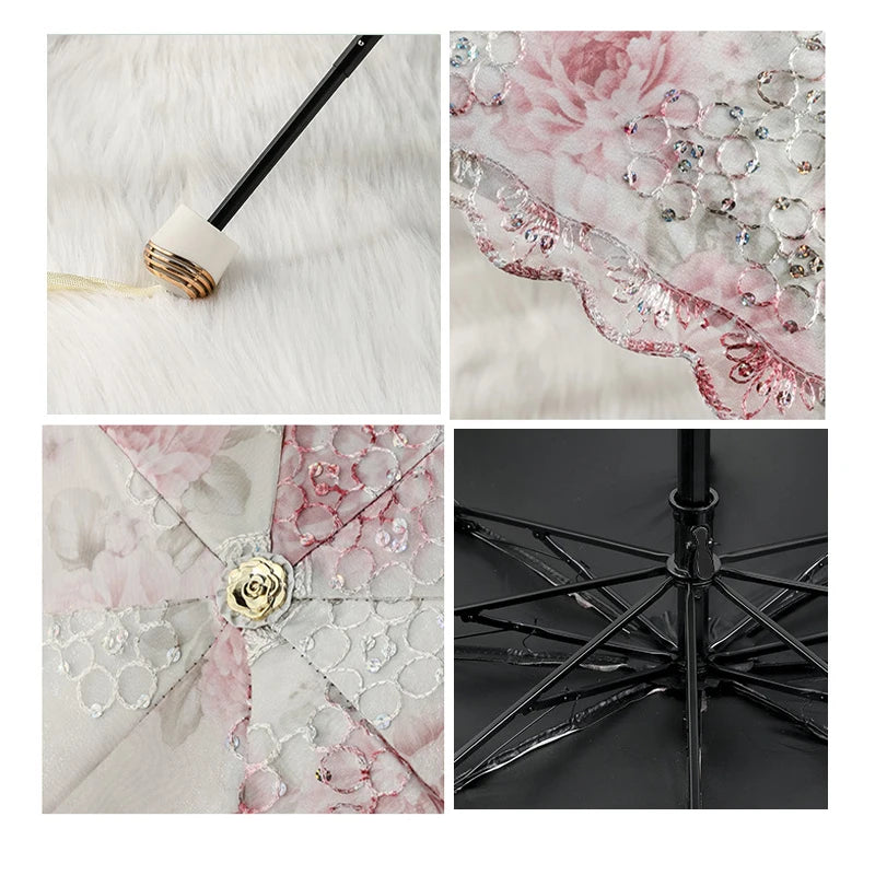 Double-layer Lace Umbrella Creative Embroidered Three-fold Princess Sunshade Umbrella Sun Protection Black Rubber Sun Umbrella Peaceful Pleasures Health and Wellness