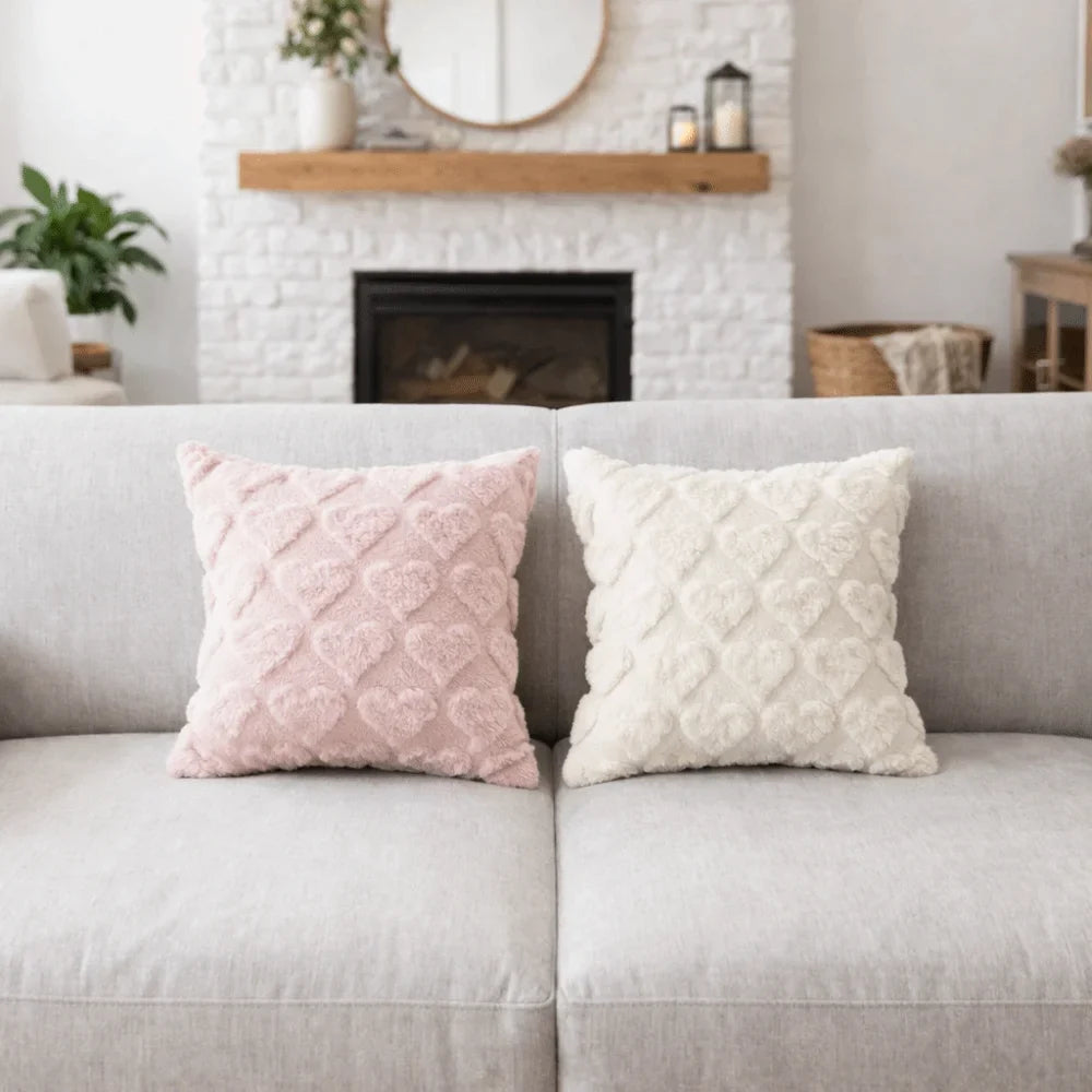 Heart Embroidery Pillow Cover 45x45cm | Soft Sofa Cushion Case