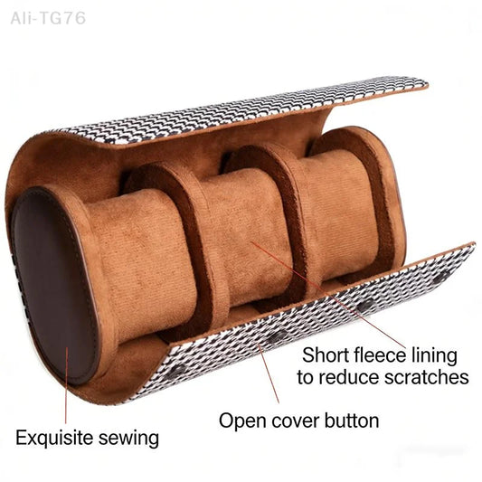Houndstooth PU Leather Watch Roll Travel Case | 1-3 Slots Watch Roll Case Peaceful Pleasures Health and Wellness