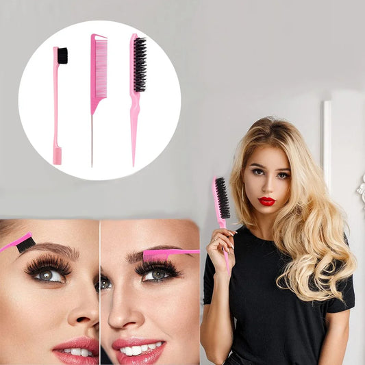 3 Piece Women's Hair Styling Brush Set Teasing Fluffy Rat Tail Comb Triple Teasing Curly Hair Accessories for Fluffy Volume Peaceful Pleasures Health and Wellness