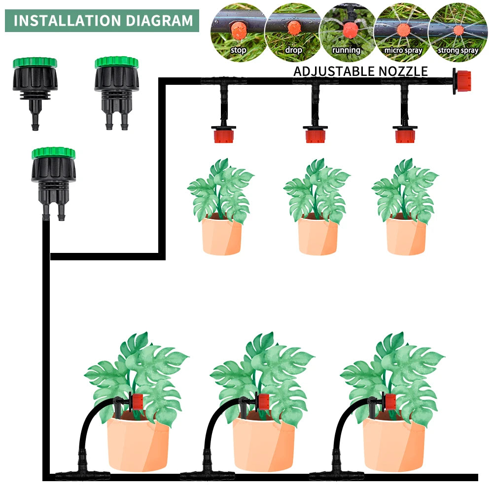 5-50M 1/ 4'' Greenhouse Garden Drip Irrigation Automatic Watering System Kit Nozzles for Bonsai Pot Plant Lawn Flower Vegetable Peaceful Pleasures Health and Wellness