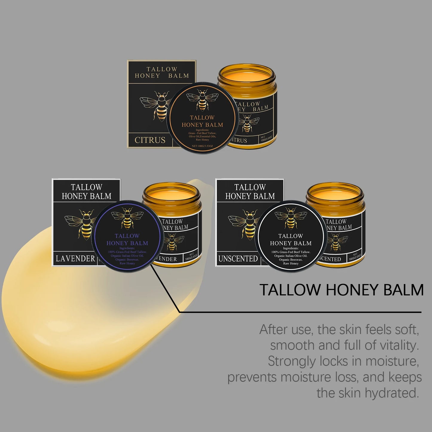 Beef Tallow Honey Cream Grass Fed Whipped Facial Balm Repair Damaged Barrier Reduce Redness Swelling Nourishing Body Lotion 100g Peaceful Pleasures Health and Wellness