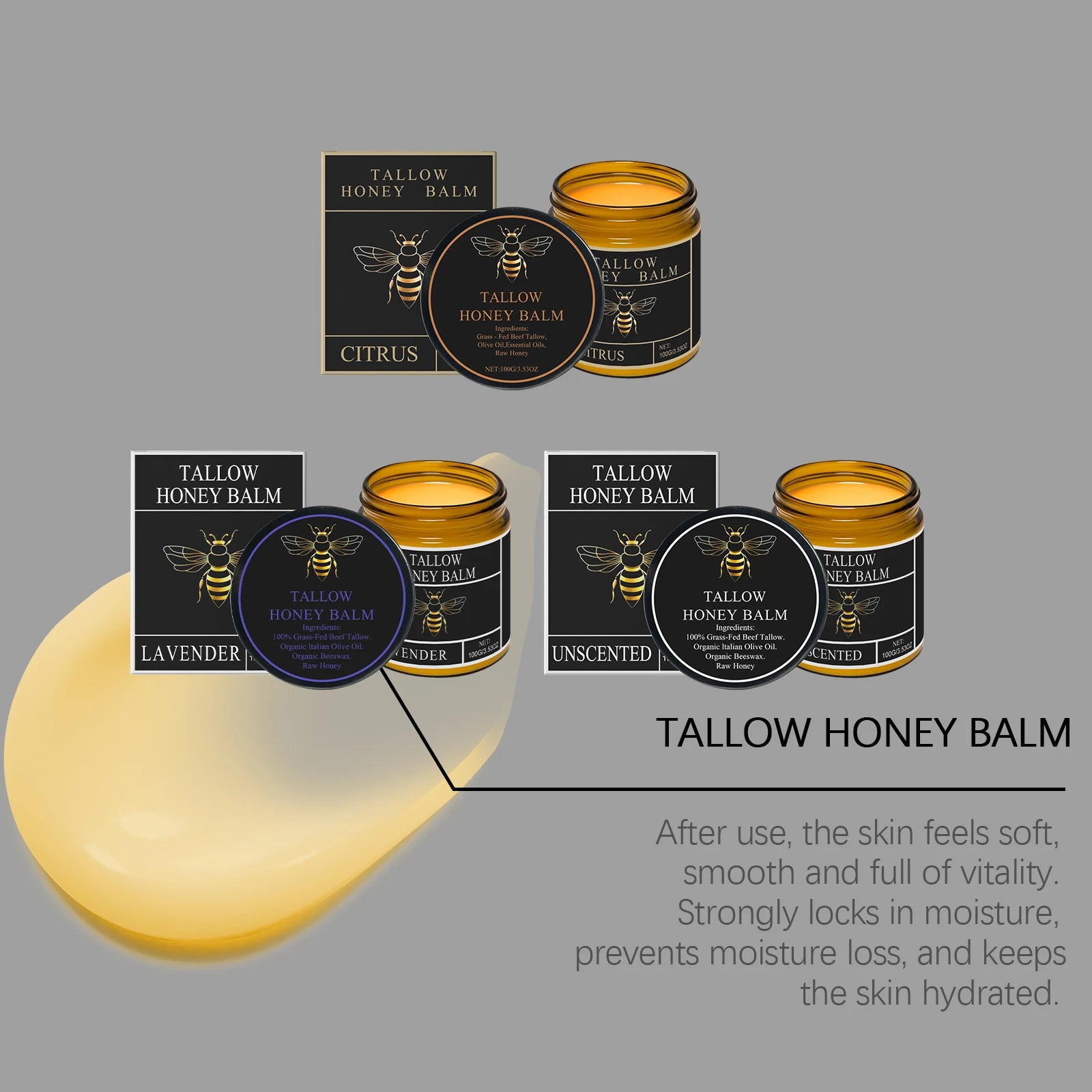 Beef Tallow Honey Cream Grass Fed Whipped Facial Balm Repair Damaged Barrier Reduce Redness Swelling Nourishing Body Lotion 100g Peaceful Pleasures Health and Wellness