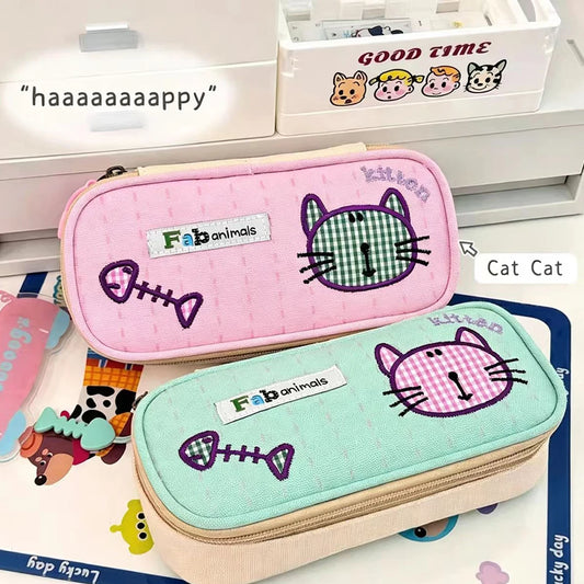 Cartoon Phoebe Cat Pencil Case Ins Beauty Embroidered Stationery Box Peaceful Pleasures Health and Wellness