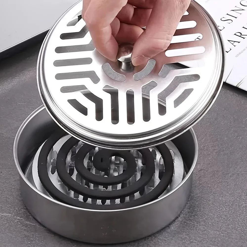 Stainless Steel Mosquito Coil Holder with Cover – Incense & Ash Tray