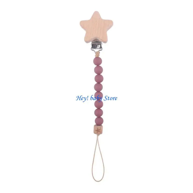 Baby Pacifier Clip Silicone & Beech Wood Teething Toy Chain