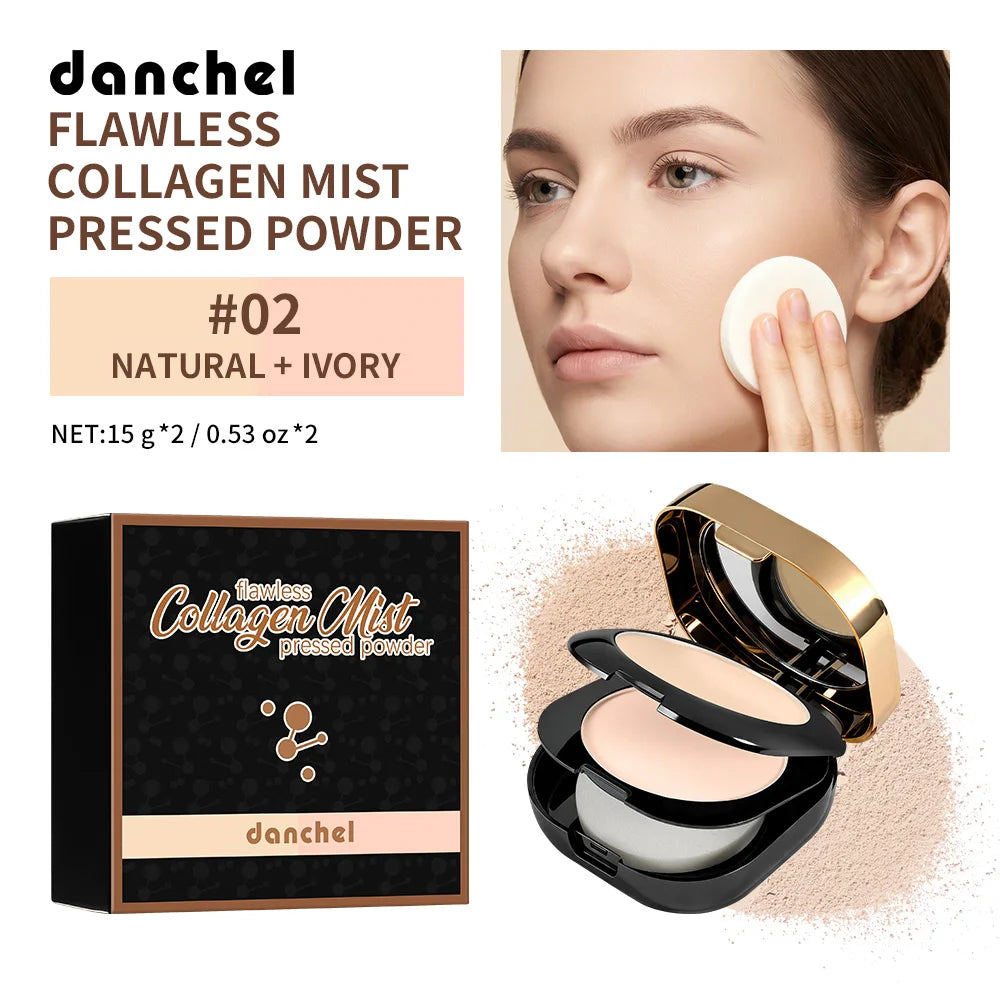 Collagen Pressed Powder Brightening & Contour 2 IN 1 Strong Oil Control Fine Silky Blendable Texture Nourishing Collagen Powder Peaceful Pleasures Health and Wellness NATURAL AND IVORY