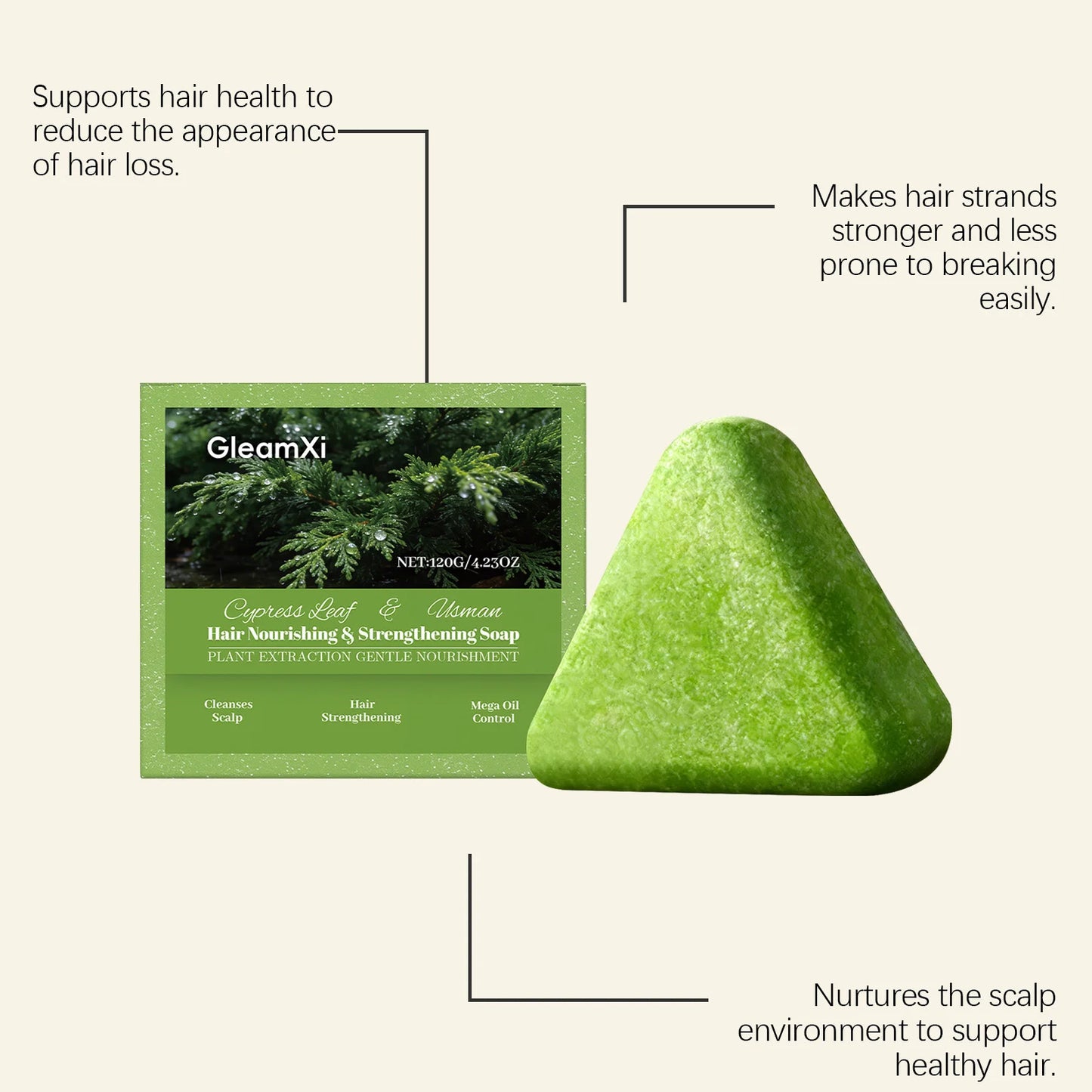 Usman Grass Shampoo Soap Gentle Cleansing Oil Control Volumizing Strengthen Hair Roots Soothing Scalp Repair Smooth Shampoo Soap Peaceful Pleasures Health and Wellness