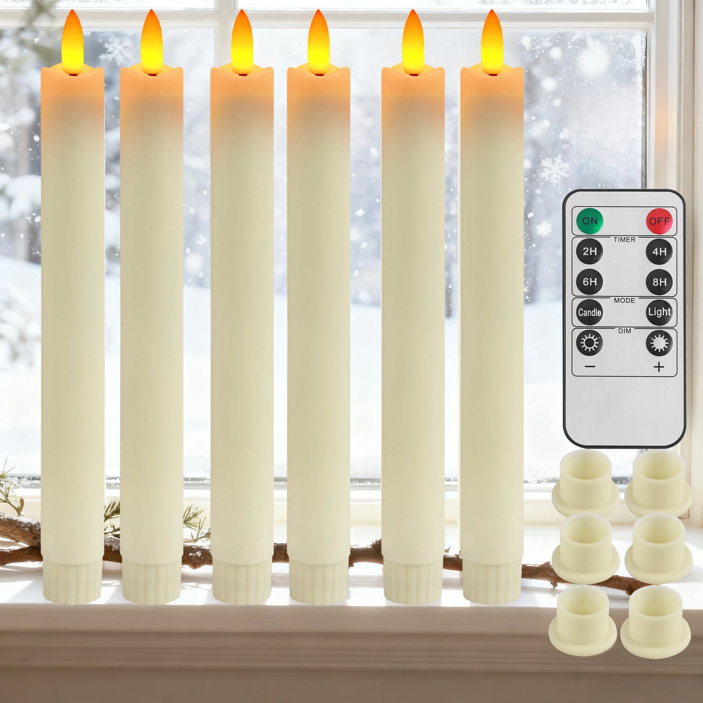 6Pack LED Flameless Taper Candles Lights 3D Wick Battery Christmas Simulation Candles Window Candles Long Electric Candles Lamp Peaceful Pleasures Health and Wellness 250MM 1 6 Pcs