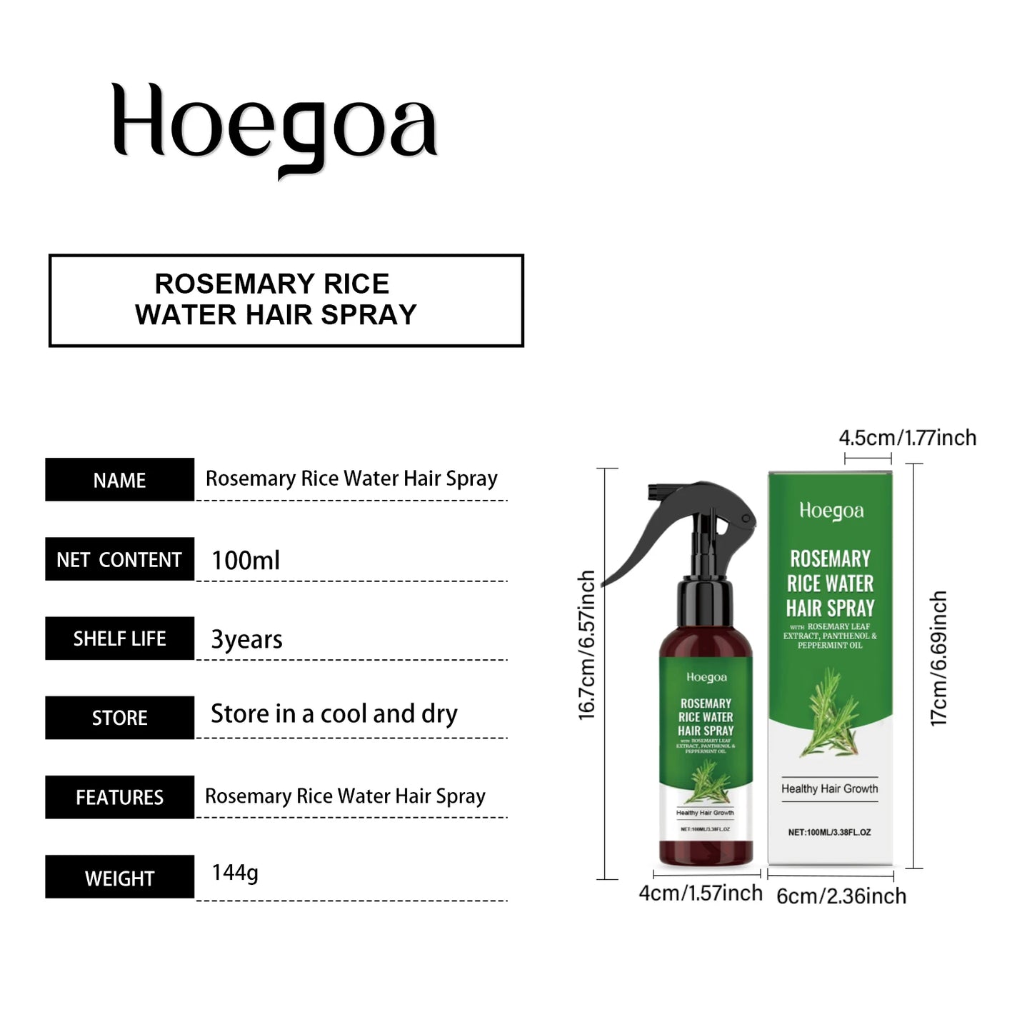 HOEGOA Rosemary Rice Water Hair Growth Spray 100ml