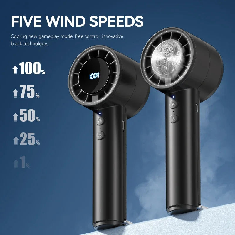 Handheld Mini Ice Fan Refrigeration Air Conditioner Rechargeable With LED Display 5 Speed Super Cool Turbo Fan For Travel Peaceful Pleasures Health and Wellness