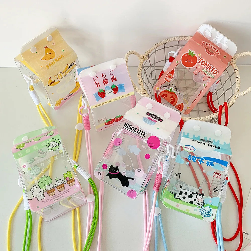 Transparent Strawberry Four-leaf Clover Cartoon Single-shoulder Bag Creative Cartoon Travel Sling Bag Badge Display Carrier Bags Peaceful Pleasures Health and Wellness
