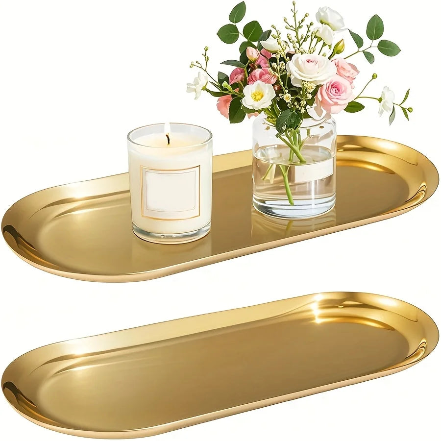 Decorative Metal Vanity Tray – Stainless Steel Jewelry Dish & Perfume Candle Organizer for Bathroom & Dresser Counter Peaceful Pleasures Health and Wellness