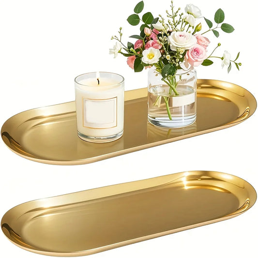 Decorative Metal Vanity Tray – Stainless Steel Jewelry Dish & Perfume Candle Organizer for Bathroom & Dresser Counter Peaceful Pleasures Health and Wellness
