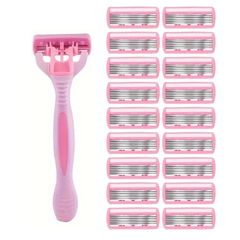 6-Blade Manual Safety Razor | Stainless Steel & Silicone Grip