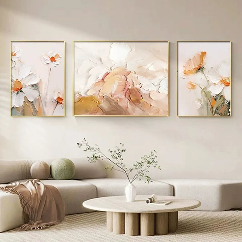 Abstract canvas, pure hand-painted oil painting, floral triptych, high-end wall art in the living room Peaceful Pleasures Health and Wellness
