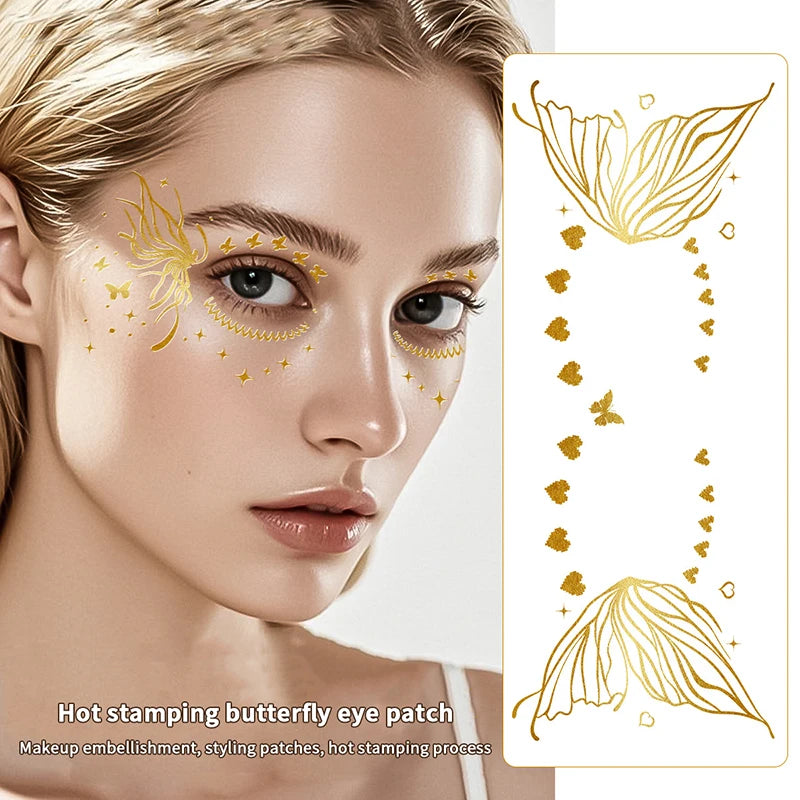 Butterfly Glitter Stickers Face Tattoo Flash Gold Temporary Metalic Tattoos Waterproof Makeup Decals For Girls Party Festival Peaceful Pleasures Health and Wellness