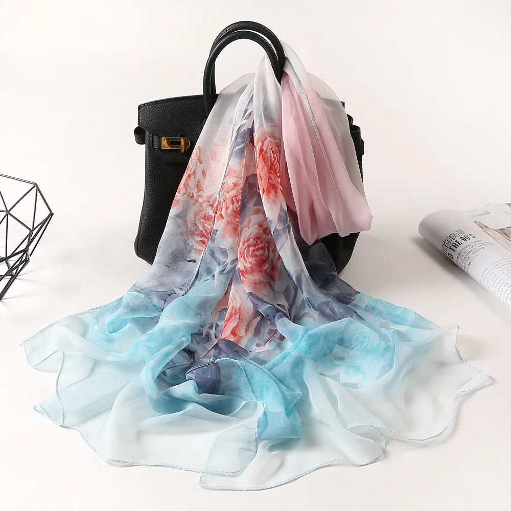 Women's Ink Lotus Chiffon Scarf – Lightweight Floral Print