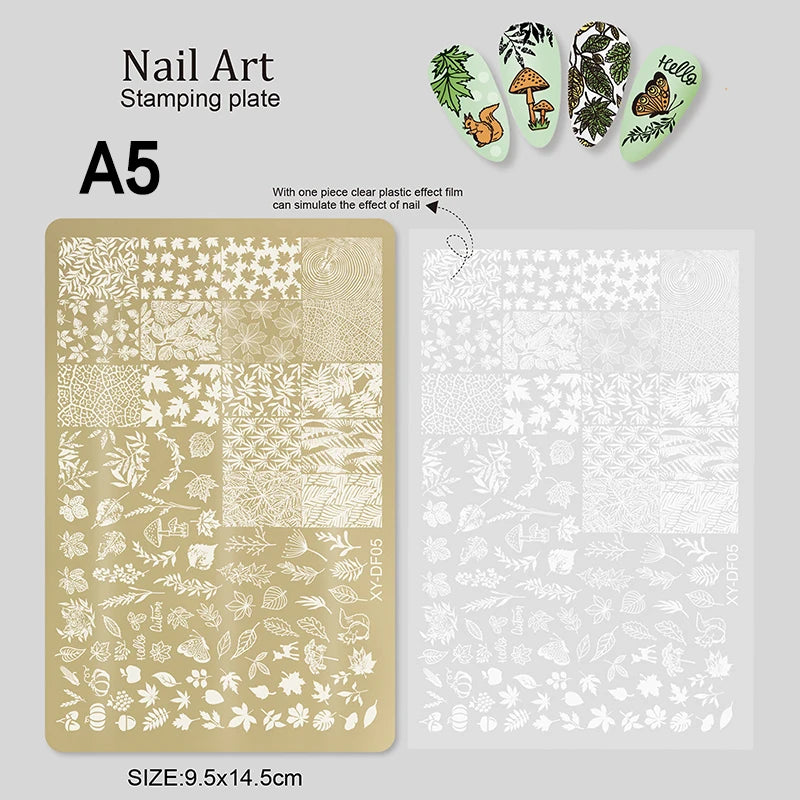 Large Gold Nail Stamping Plates Butterfly Flower Bamboo Forest Pattern Stainless Steel Stencil Nail Art Stamps Template Peaceful Pleasures Health and Wellness A5