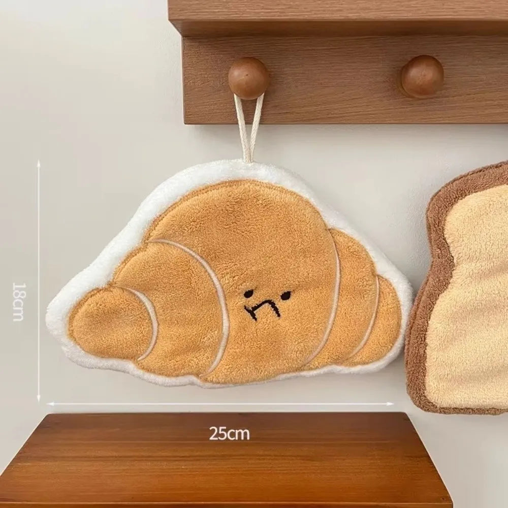 Hanging Thickened Super Absorbent Cartoon Bread Crochet Hand Towel Coral Velvet Small Square Towel Dual Use Bathroom Soft Towel Peaceful Pleasures Health and Wellness