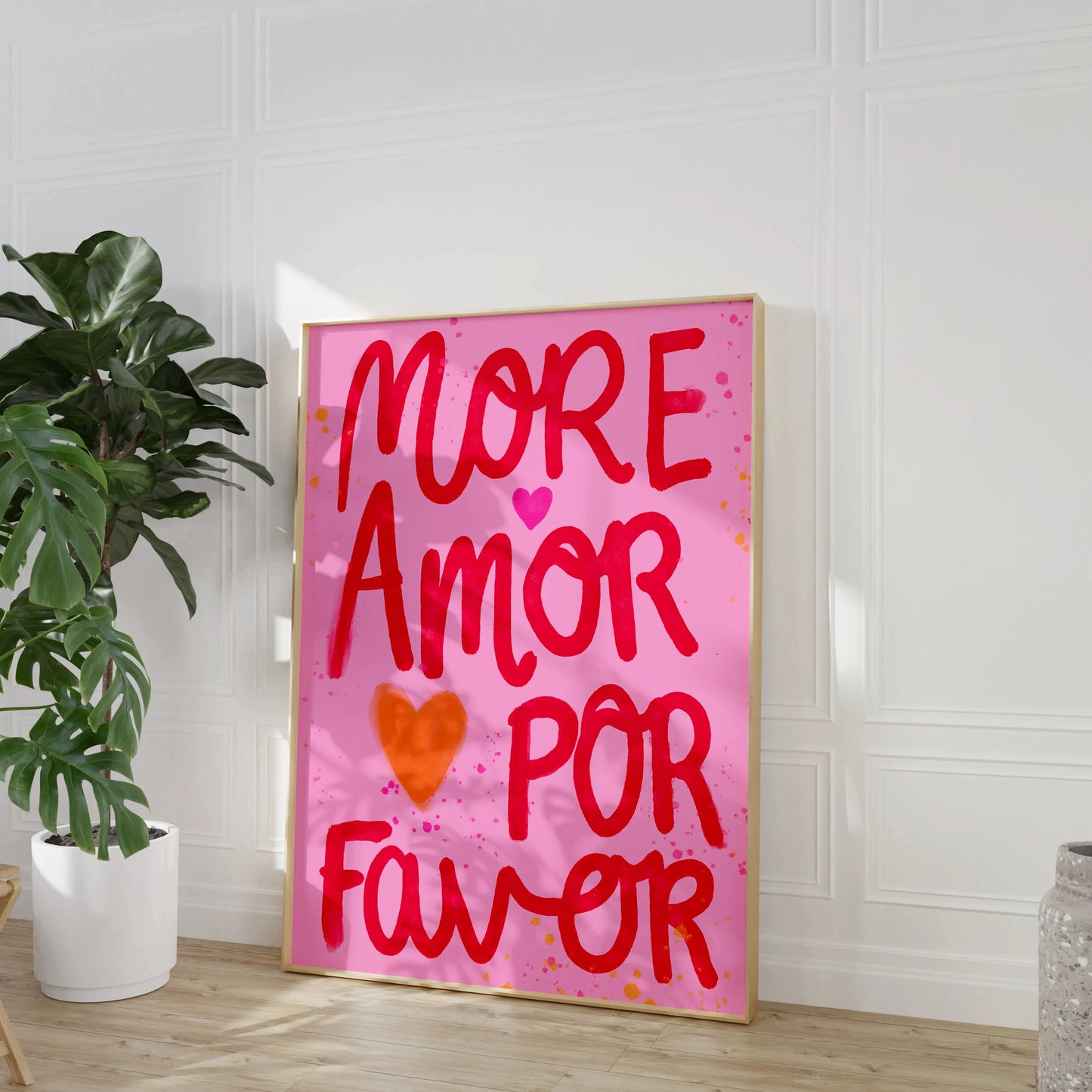 Más Amor Por Favor Love Quote Canvas Wall Art | Pink Blue