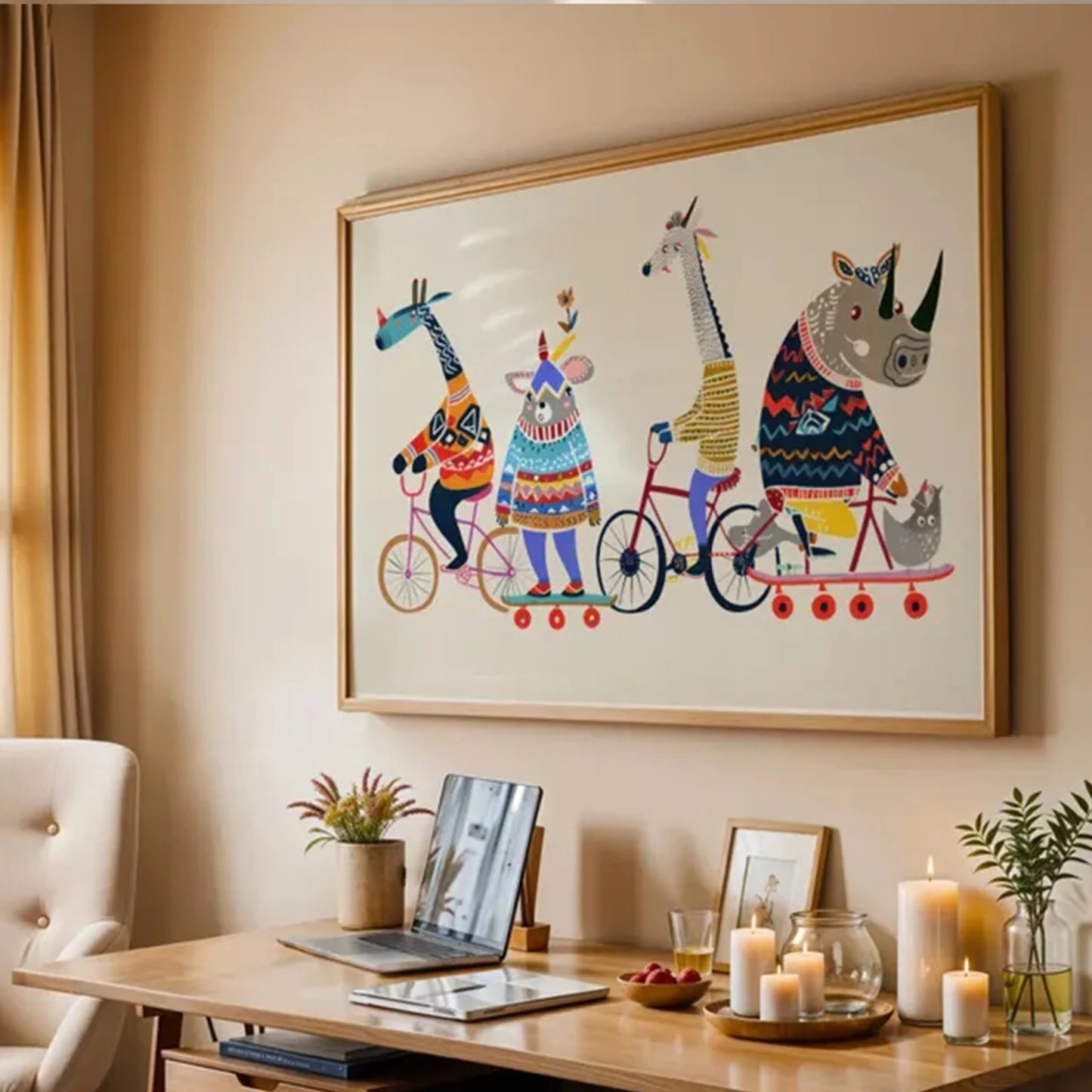 Funny Animal Bicycle Canvas Wall Art Print | Home Decor
