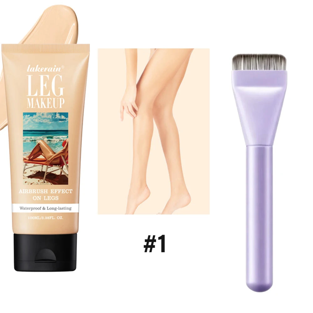 Free Brush With100ml Bronze Leg Body Foundation Long Lasting Waterproof Tanning Makeup Cream Even Skin Tone Makeup Peaceful Pleasures Health and Wellness white and brush