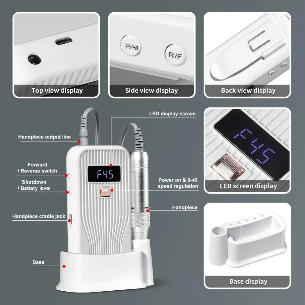 45000 RPM Rechargeable Electric Nail Drill | Home & Salon