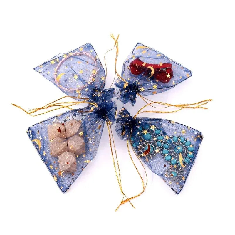 50pcs Star Moon Organza Drawstring Gift Bags – Jewelry Pouches