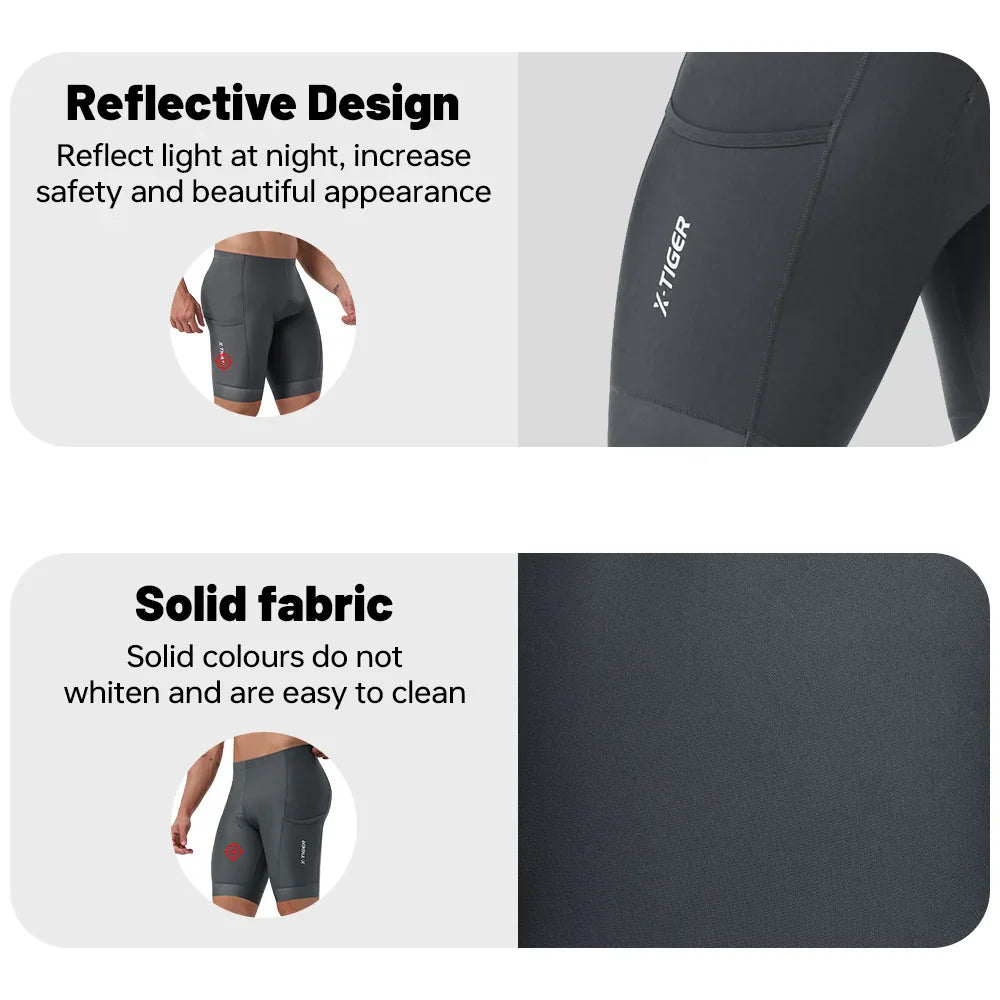 X-TIGER Men's Cycling Shorts – 5D Gel Pad & Zippered Pockets