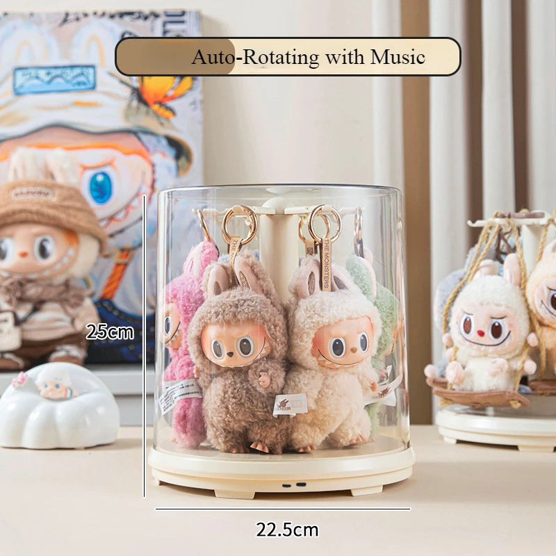Rotating Display Case Transparent Plush Doll Blind Box with Music Clap-Activated 360° Spin Dustproof Cover Multi-Layer Stackable Peaceful Pleasures Health and Wellness Electric