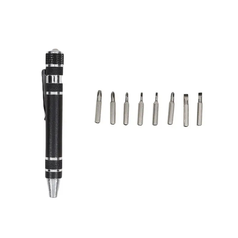 8-in-1 Multifunction Screwdriver Pen Portable All-in-One Repair Tool Kit High Density Bits for Emergency Fix Mini EDC Hand Tool Peaceful Pleasures Health and Wellness Black