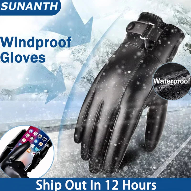 Windproof Touchscreen PU Gloves – Waterproof Winter Sports