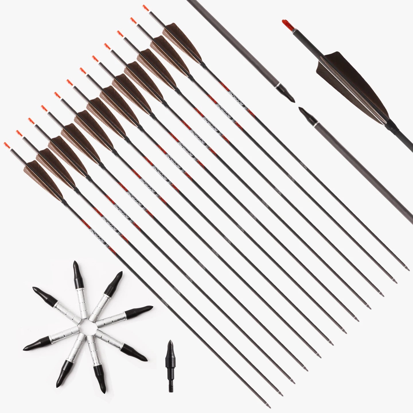6 12 Pure Carbon Turkey Feather Arrow ID6 Spine 250 300 350 400 500