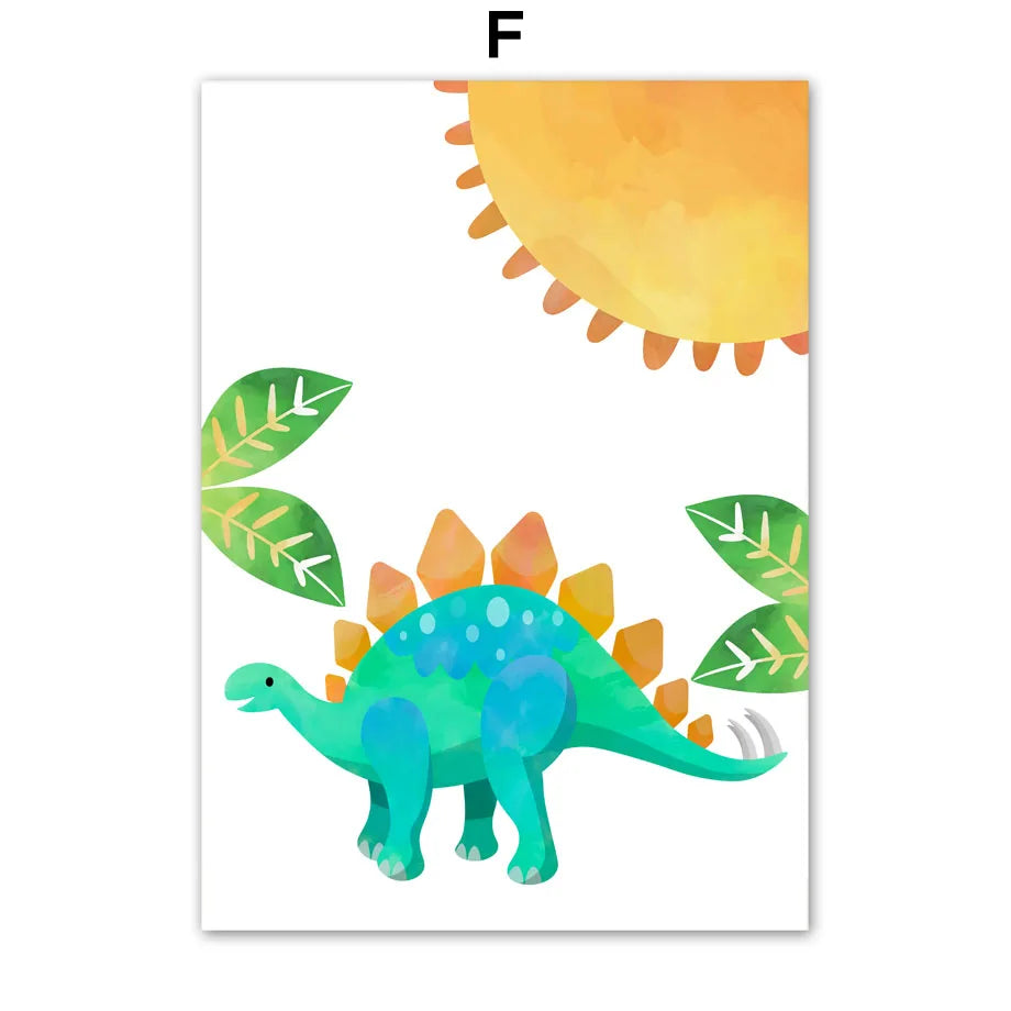Watercolor Dinosaur Wall Art Canvas Print Cute Cartoon Dino Tropical Volcano Meteor Poster Kids Nursery Bedroom Playroom Deco Peaceful Pleasures Health and Wellness F 20x30cm Unframed
