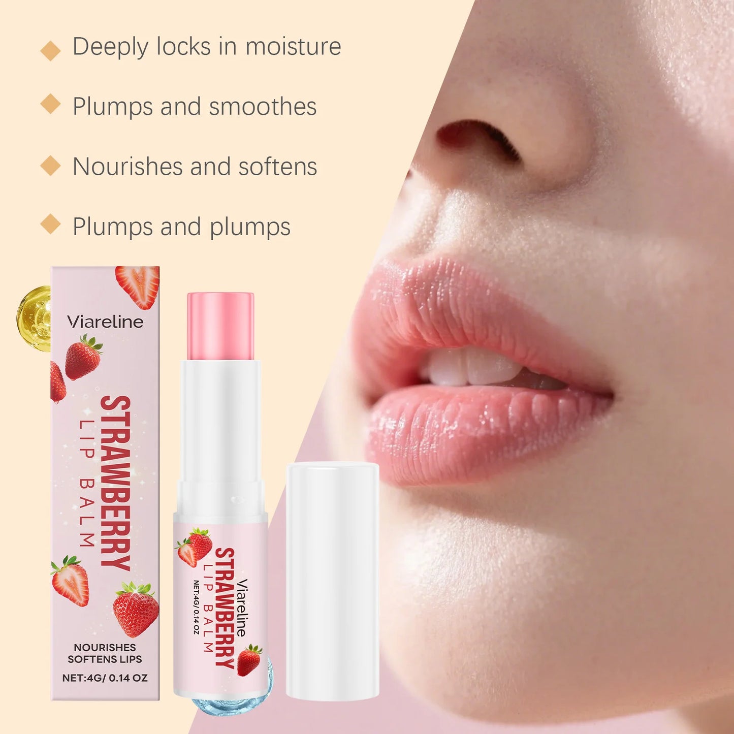 Viareline Strawberry Lip Balm – Moisturize, Repair & Lighten