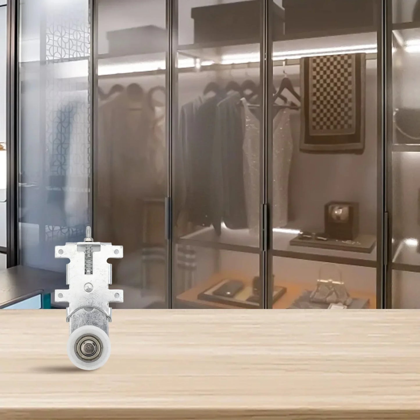 Metal Sliding Door Roller Set – Silver Matte, Wardrobe & Cabinet