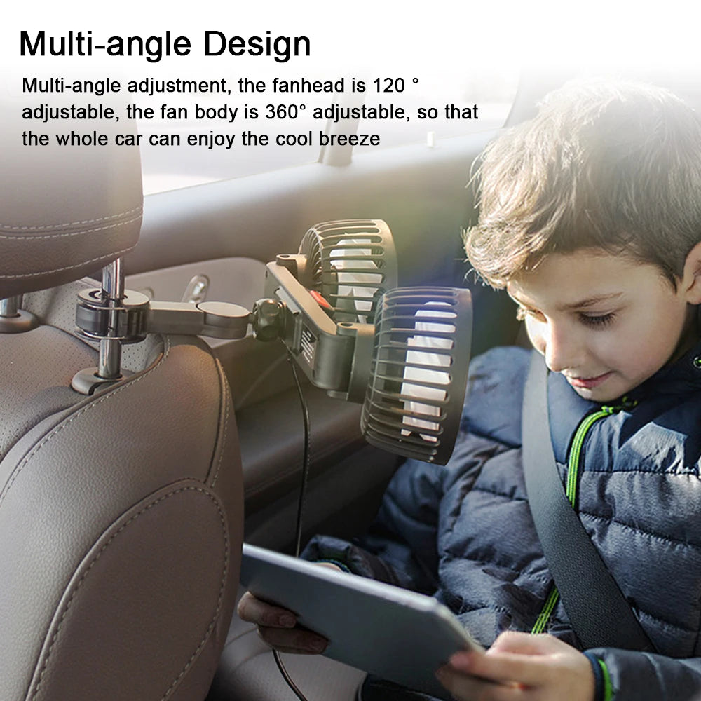 Car Seatback Cooling Fan USB Charging Portable Dual Head 360 Degree