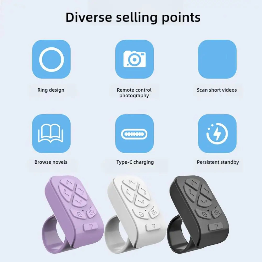 Bluetooth Finger Ring Remote – Selfie & Page Turner Controller